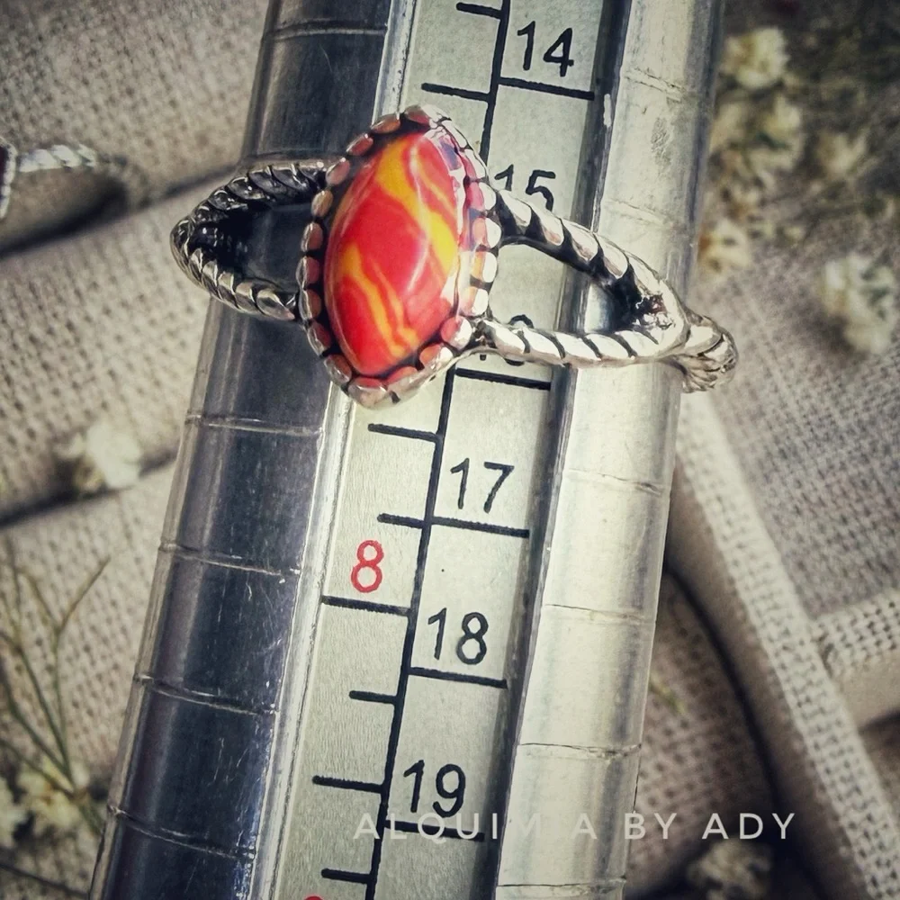 OVAL IN BOLD Red orange and Silver Bohemian Ring + Earthy Dopamine
